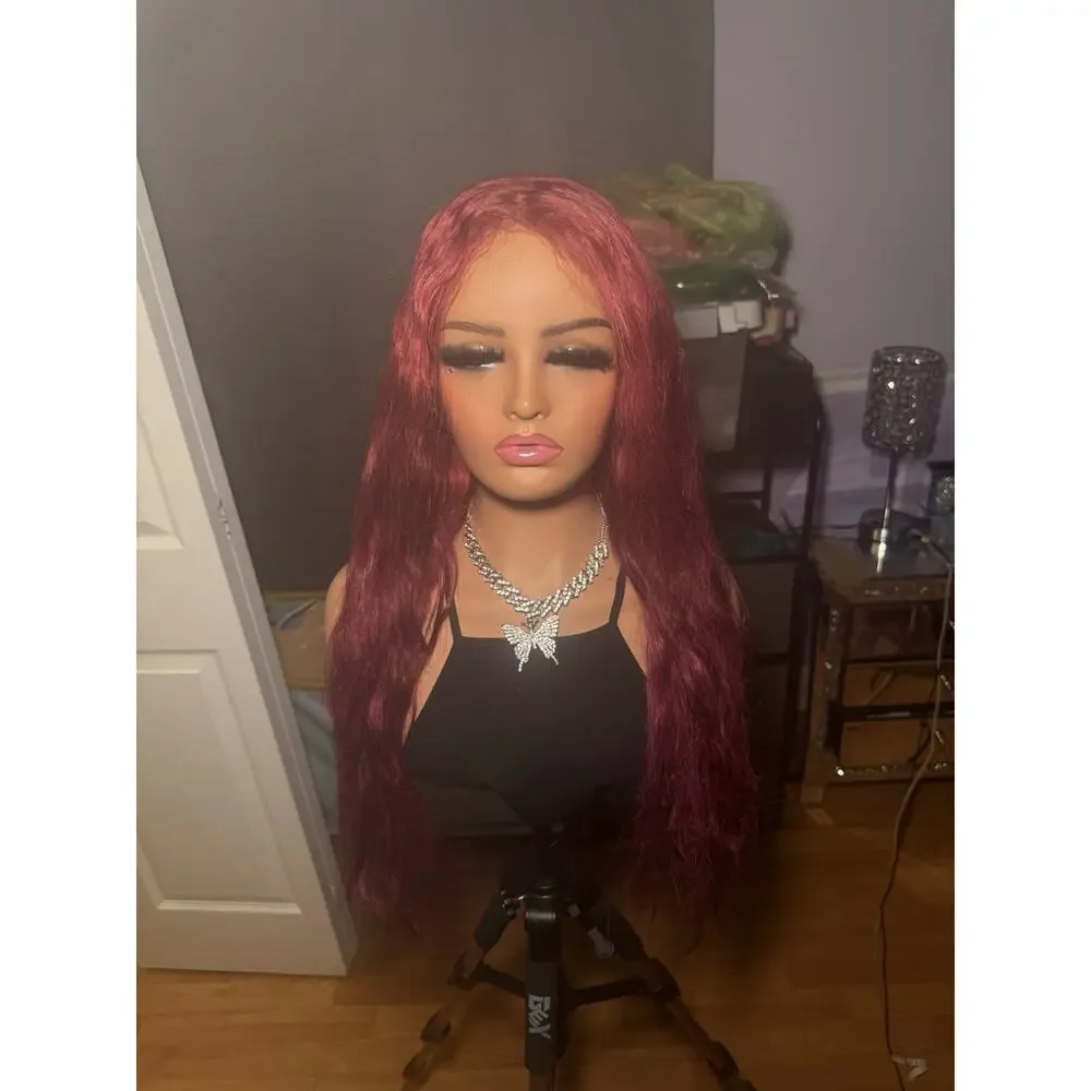 Human Hair 13x6 Lace Front Wig – Burgundy/Red